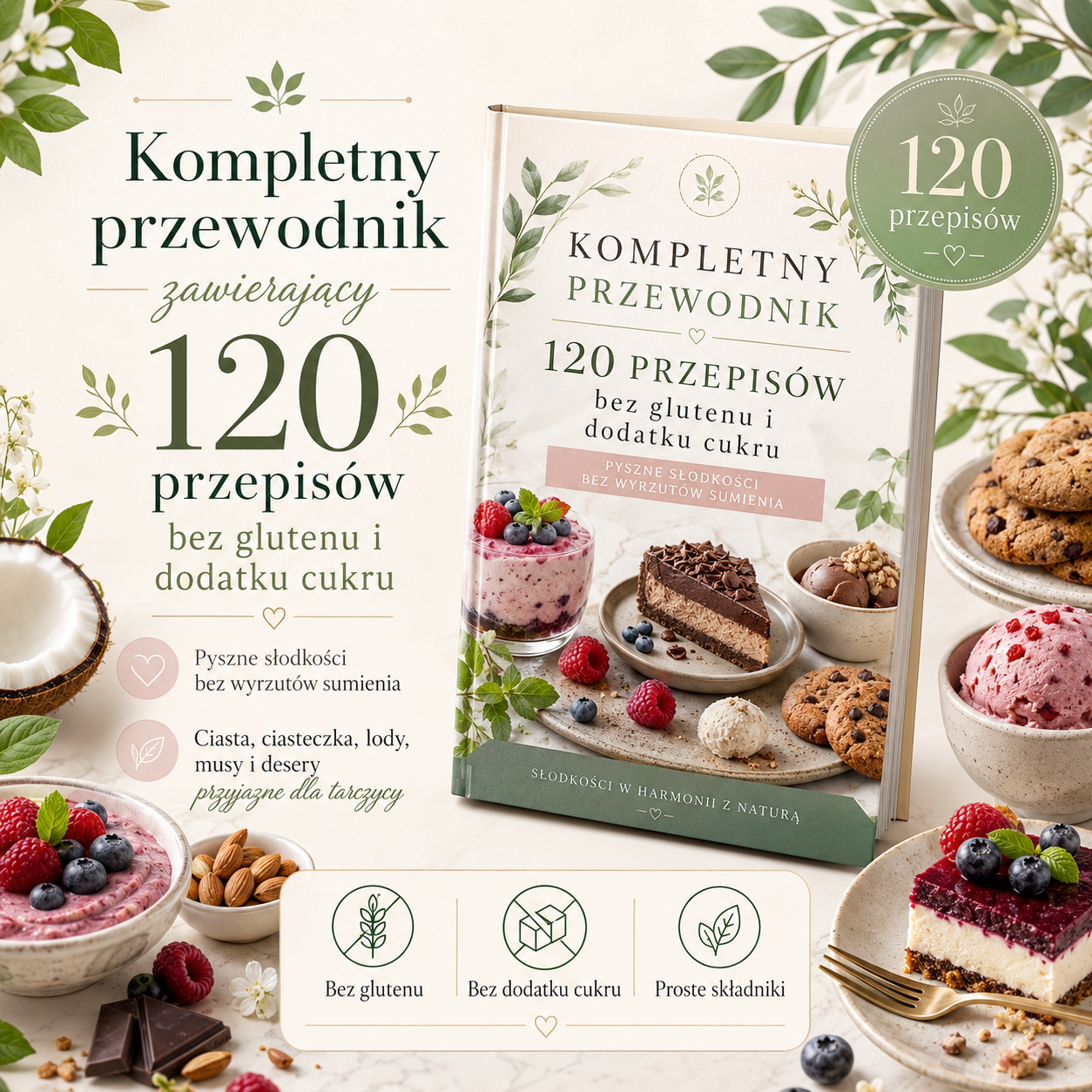 Kompletny przewodnik zawierający 120 przepisów bez glutenu i dodatku cukru